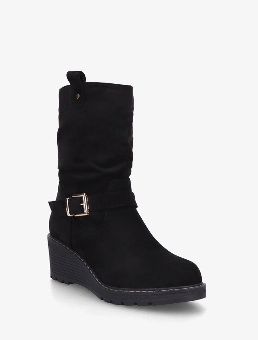 Bottines montantes compensées effet froncé - Noir - 2