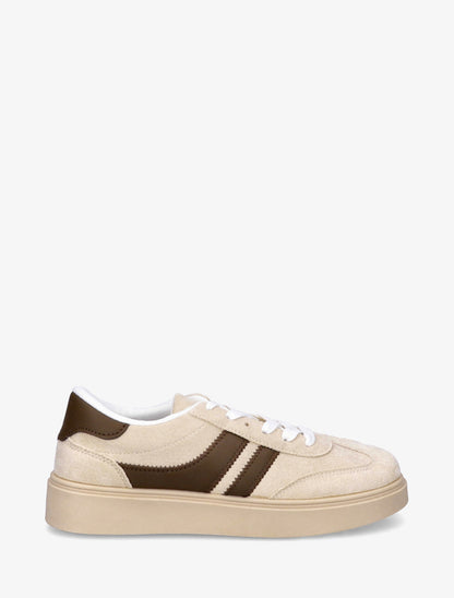 Baskets effet nubuck à empiècement contrastant - Beige - 1