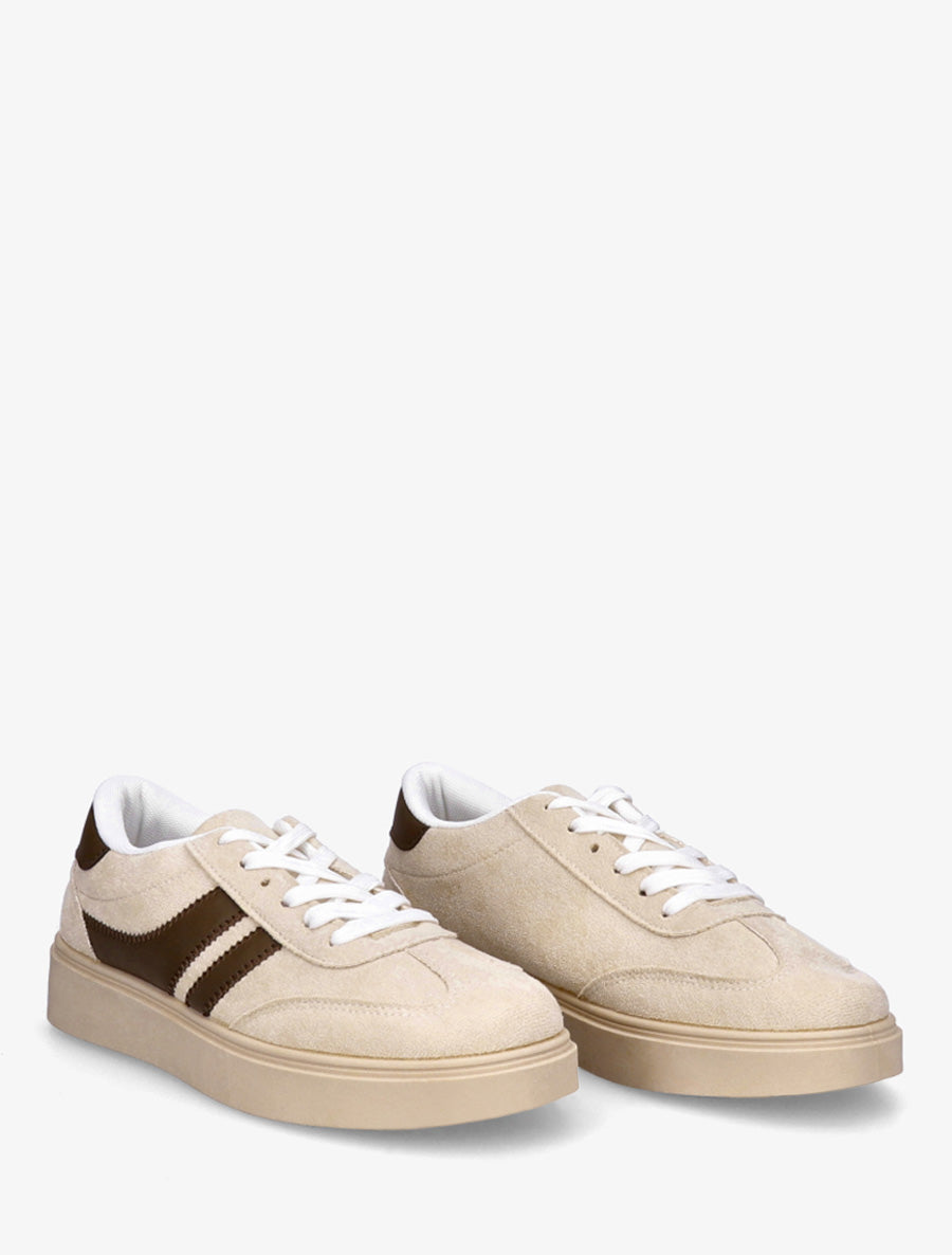 Baskets effet nubuck à empiècement contrastant - Beige - 4