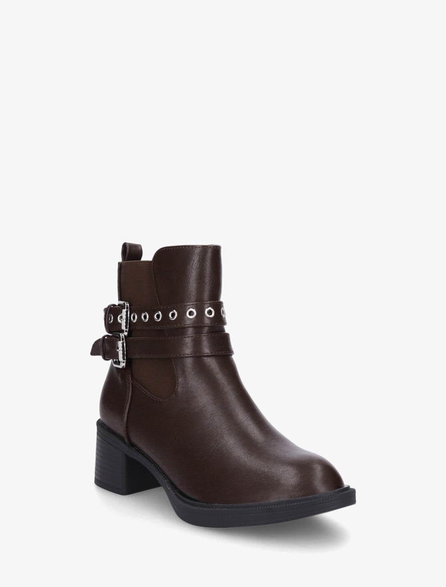Bottines élastiquées à double sangles - Marron - 2