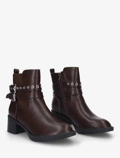 Bottines élastiquées à double sangles - Marron - 4