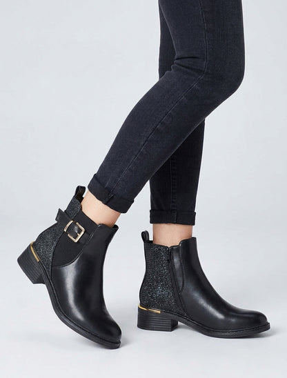 Bottines à talon bloc et détail irisé - Noir