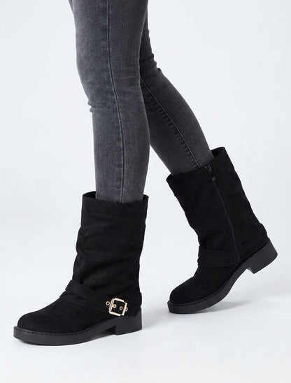 Bottines à talon bloc en suédine - Noir
