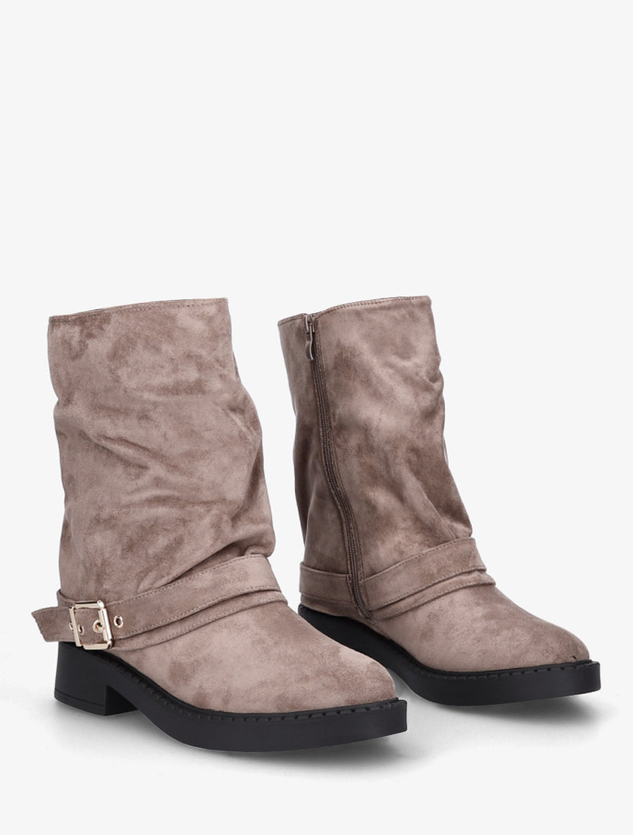 Bottines renversées en suédine - Taupe - 4