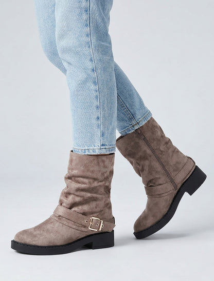 Bottines suédine talon bloc - Taupe