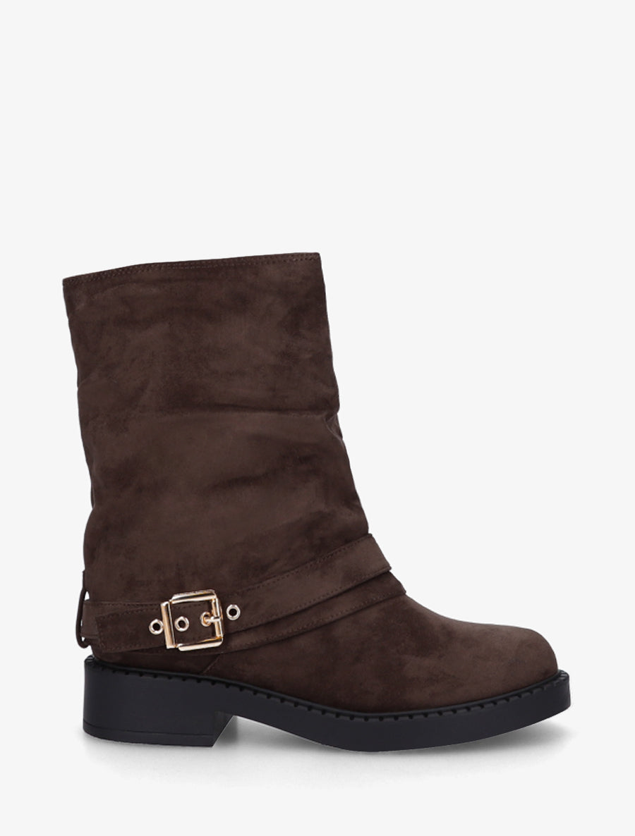 Bottines renversées en suédine - Marron - 1