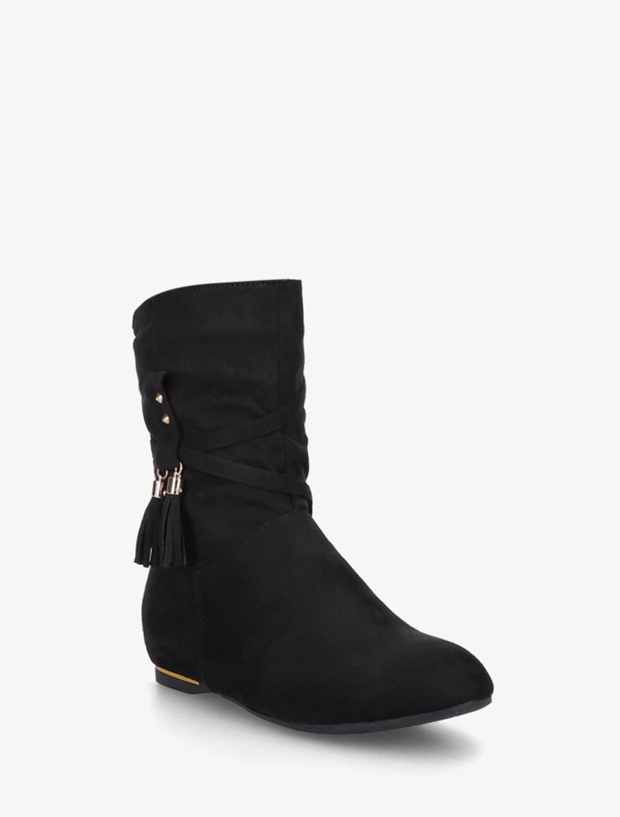 Bottines montantes en suédine à pompons - Noir - 2
