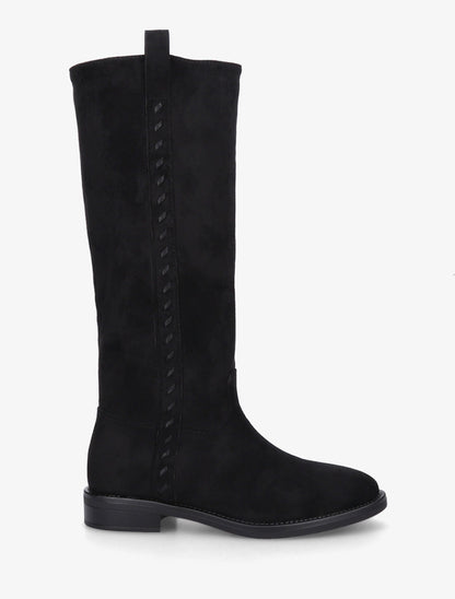 Bottes en suédine à coutures décoratives - Noir - 1
