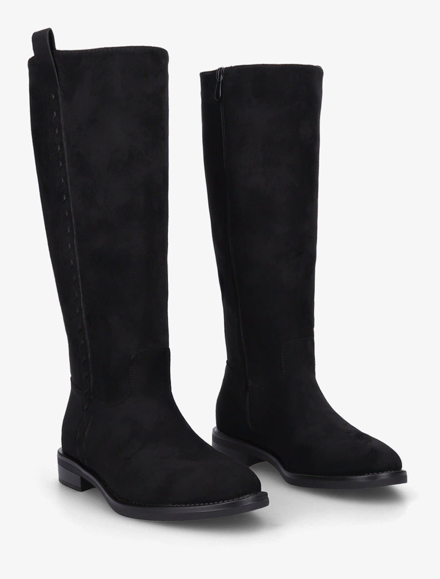 Bottes en suédine à coutures décoratives - Noir - 4
