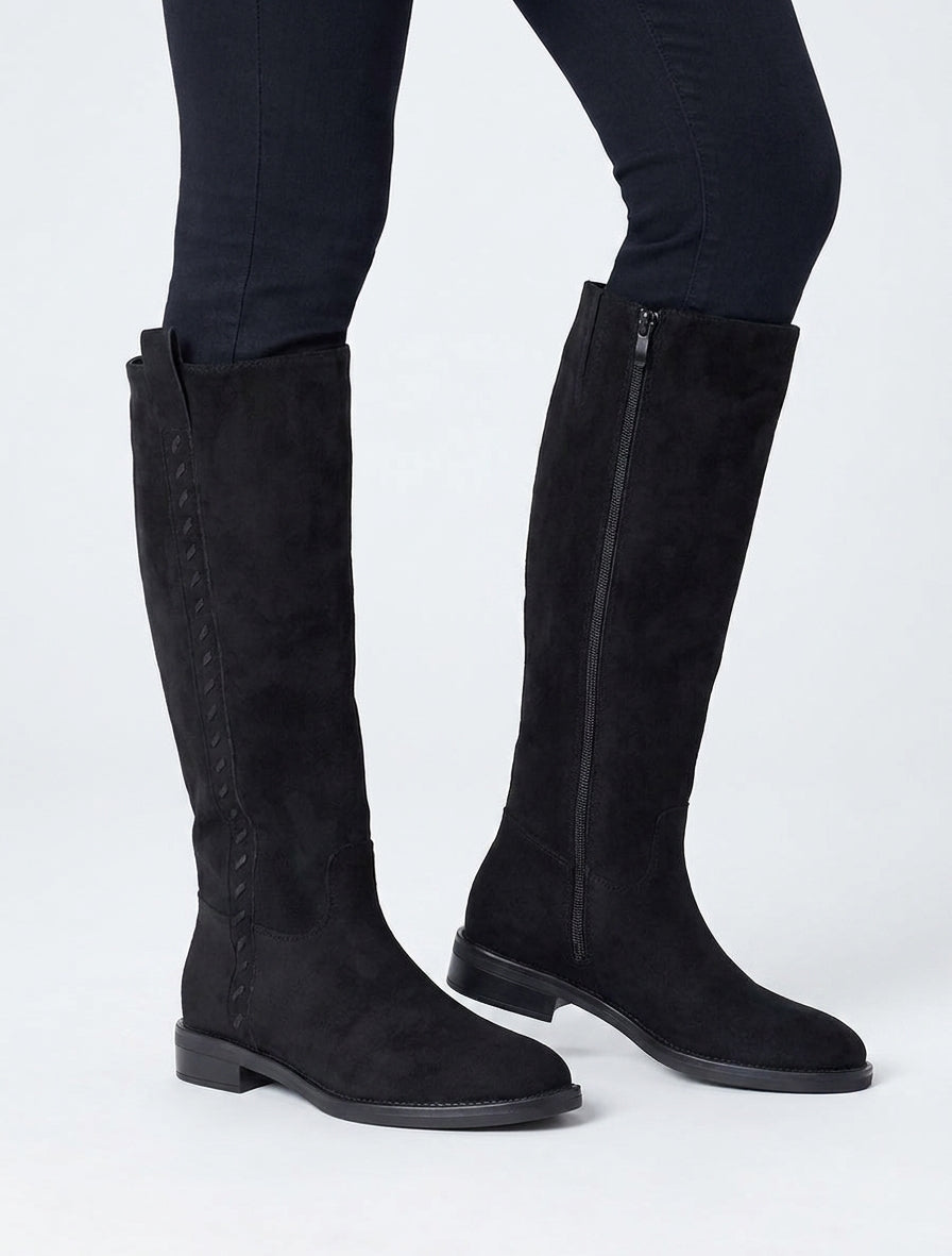 Bottes en suédine à talon bloc - Noir