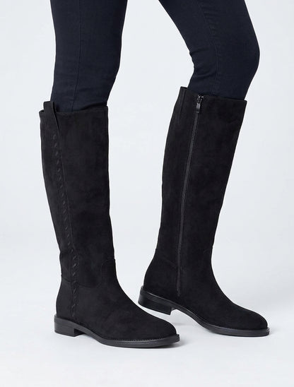 Bottes en suédine à talon bloc - Noir