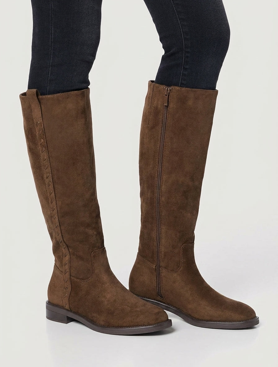Bottes en suédine à talon bloc - Marron