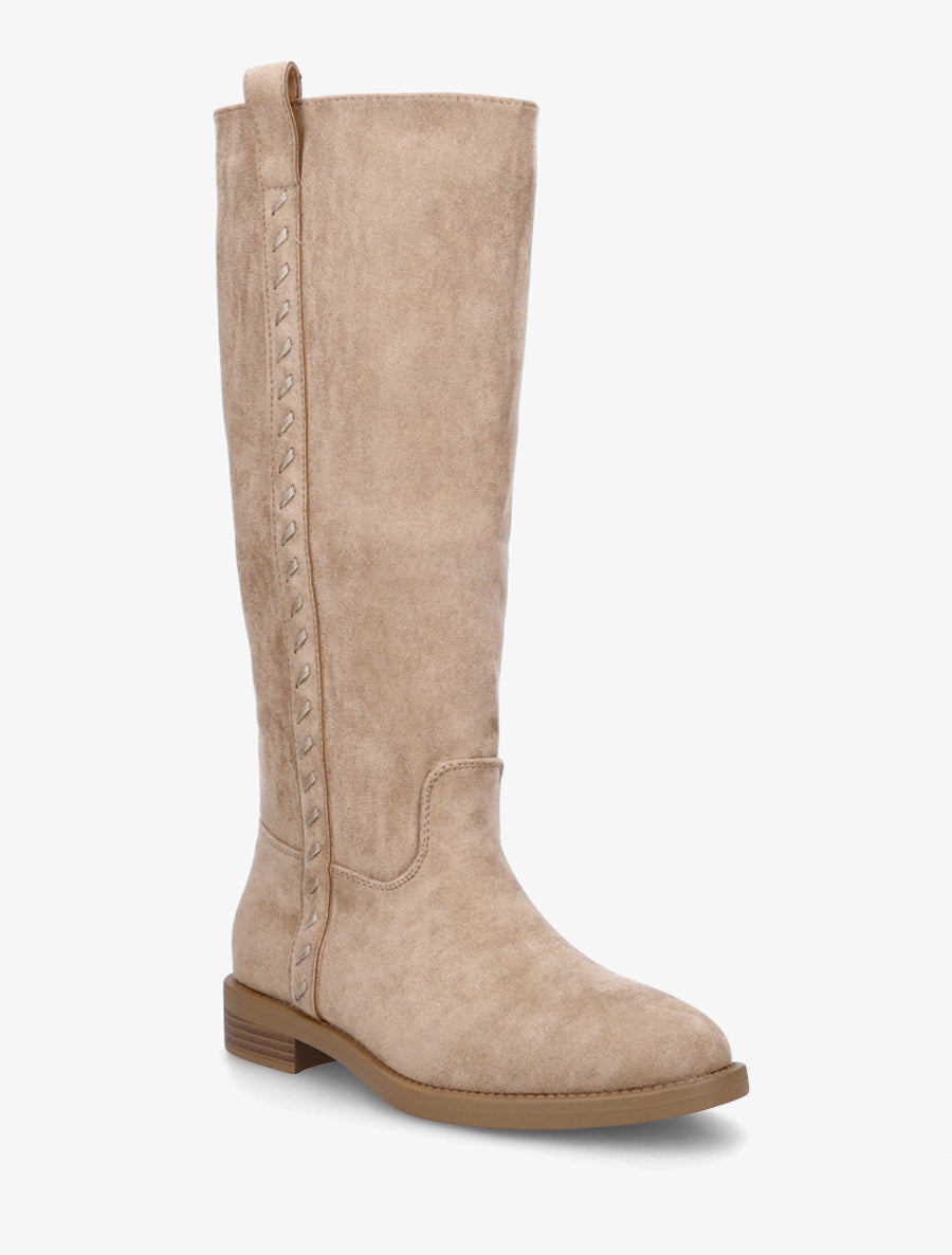 Bottes en suédine à coutures décoratives - Taupe - 2