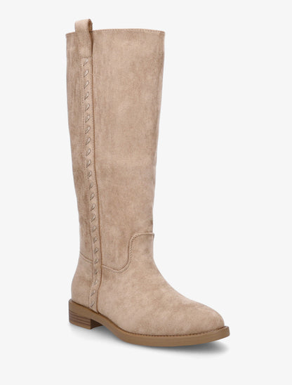 Bottes en suédine à coutures décoratives - Taupe - 2