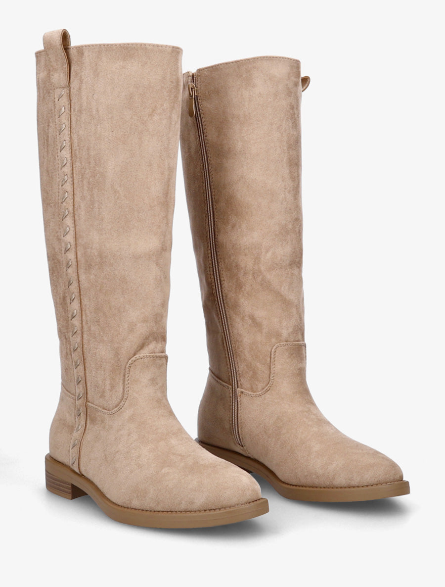 Bottes en suédine à coutures décoratives - Taupe - 4