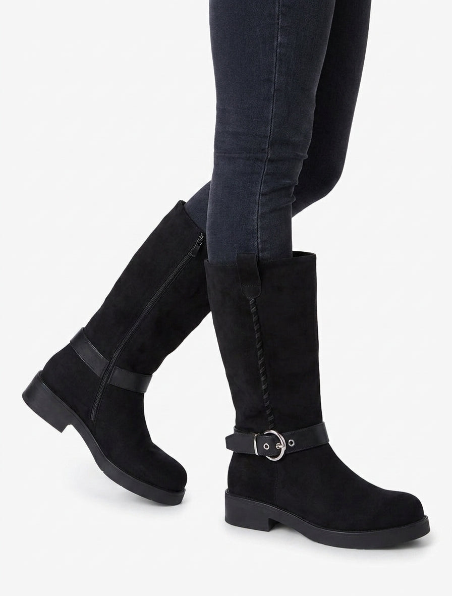 Bottes suédine talon bloc - Noir