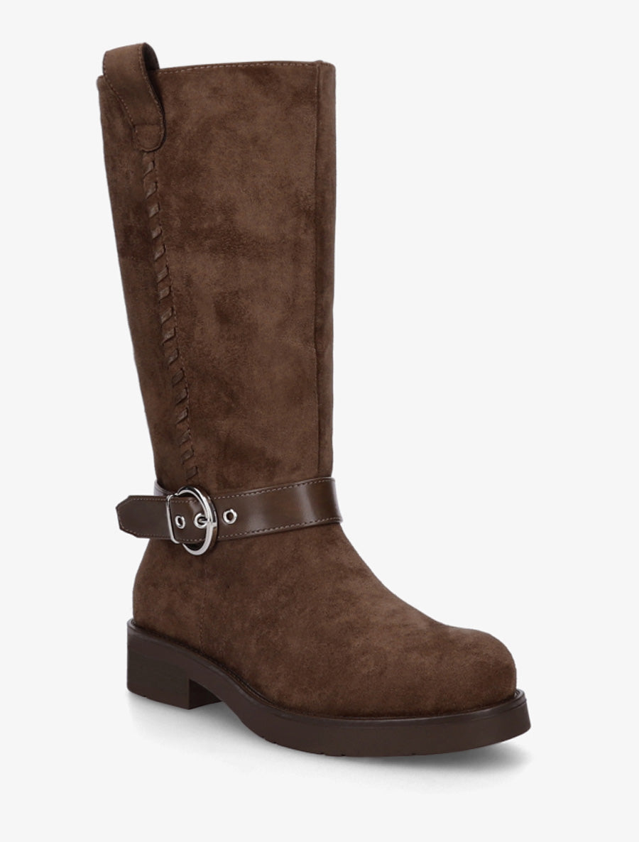 Bottes en suédine sanglées - Marron - 2
