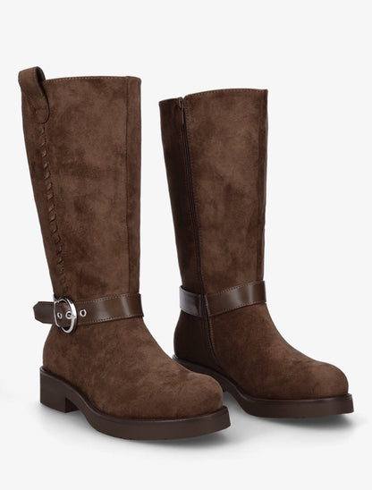 Bottes en suédine sanglées - Marron - 4