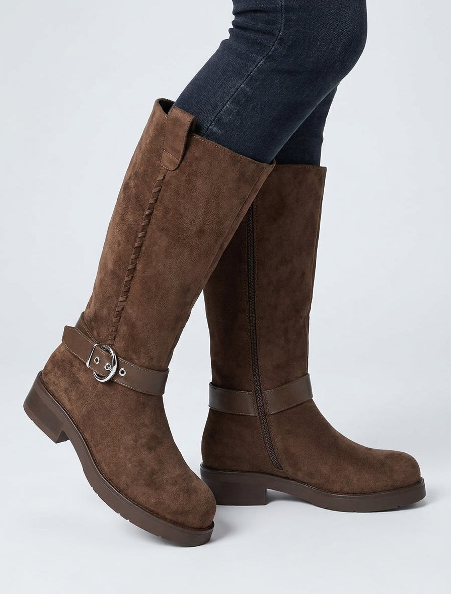 Bottes suédine talon bloc - Marron