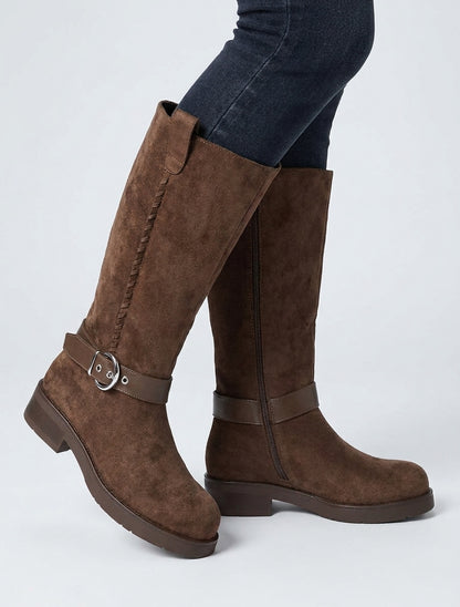 Bottes suédine talon bloc - Marron