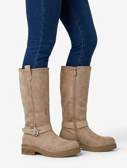 Bottes suédine talon bloc - Beige