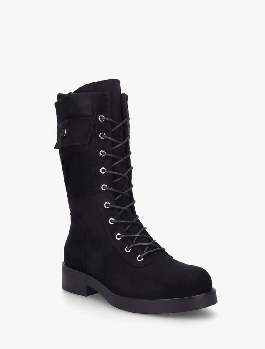 Bottines montantes à lacets et poches décoratives - Noir - 2