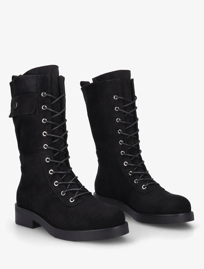 Bottines montantes à lacets et poches décoratives - Noir - 4