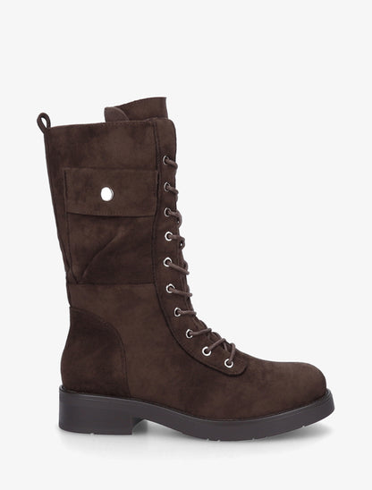 Bottines montantes à lacets et poches décoratives - Chocolat - 1