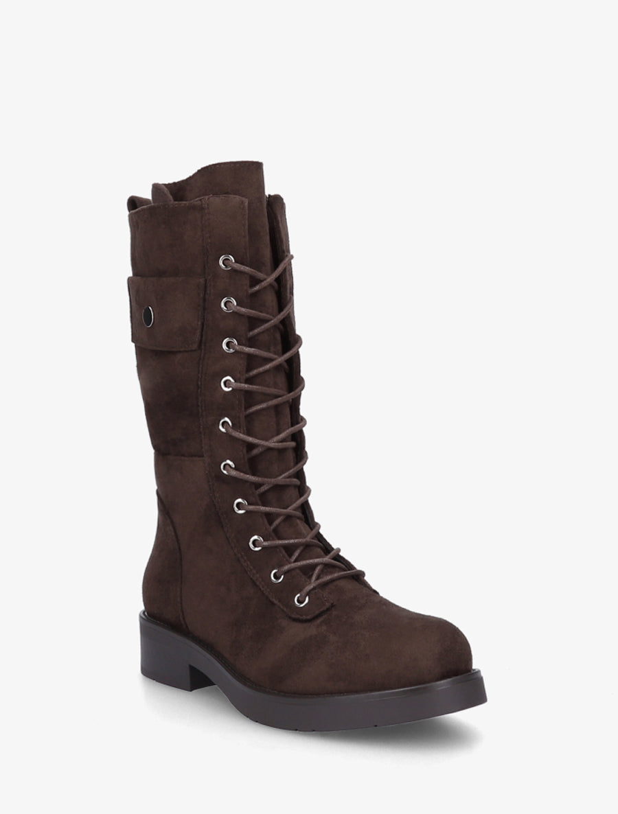 Bottines montantes à lacets et poches décoratives - Chocolat - 2
