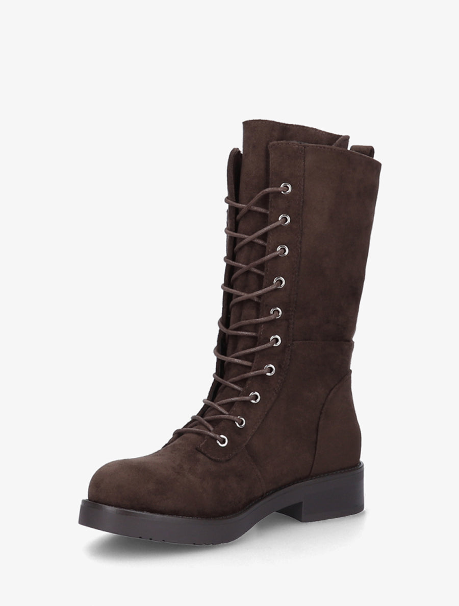 Bottines montantes à lacets et poches décoratives - Chocolat - 3