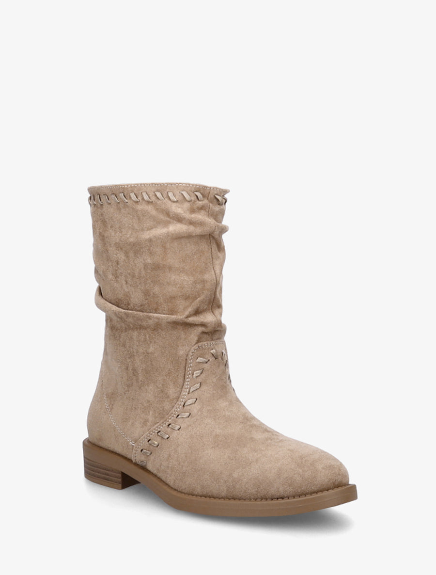 Bottines en suédine à coutures apparentes - Beige - 2