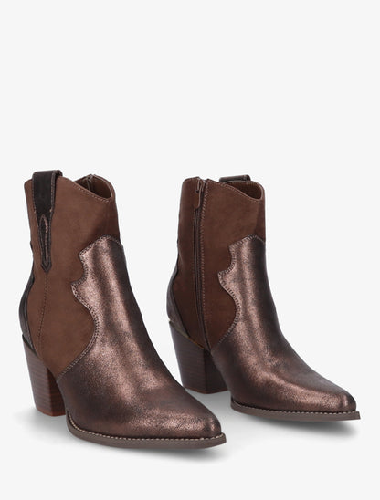 Bottines nacrées style santiag - Marron - 4