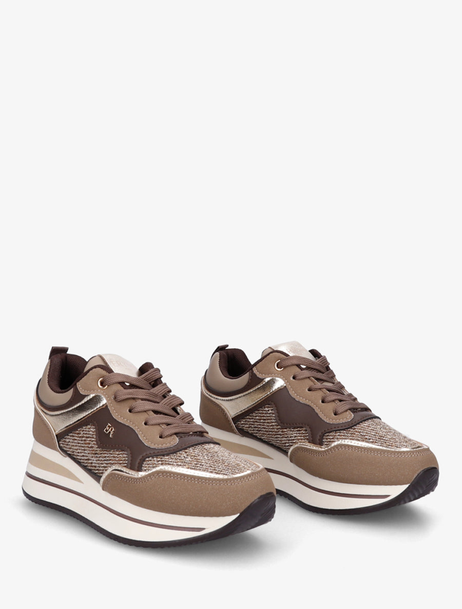 Baskets à plateforme en toile et simili - Taupe - 4