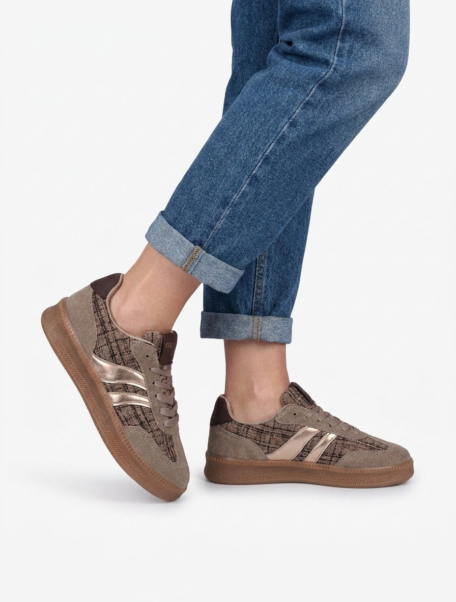 Sneakers à empiècements nubuck - Taupe