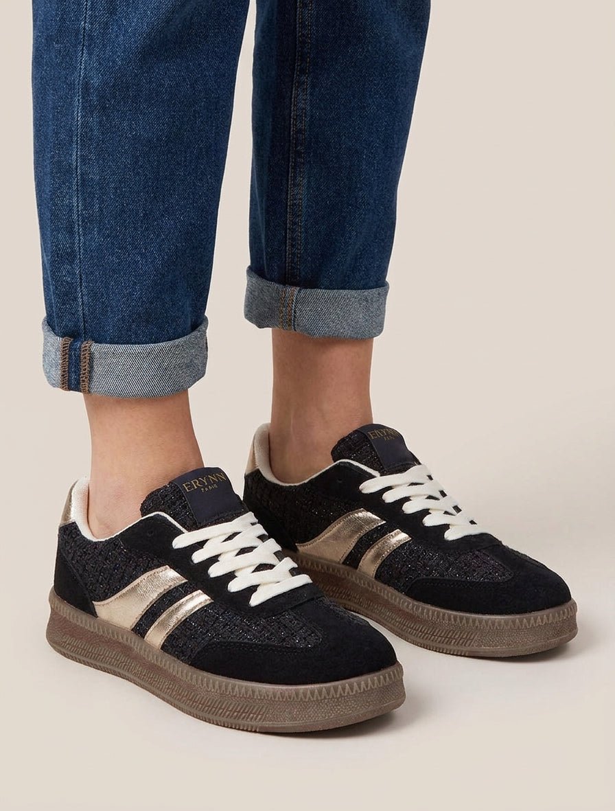 Sneakers empiècements tweed - Noir