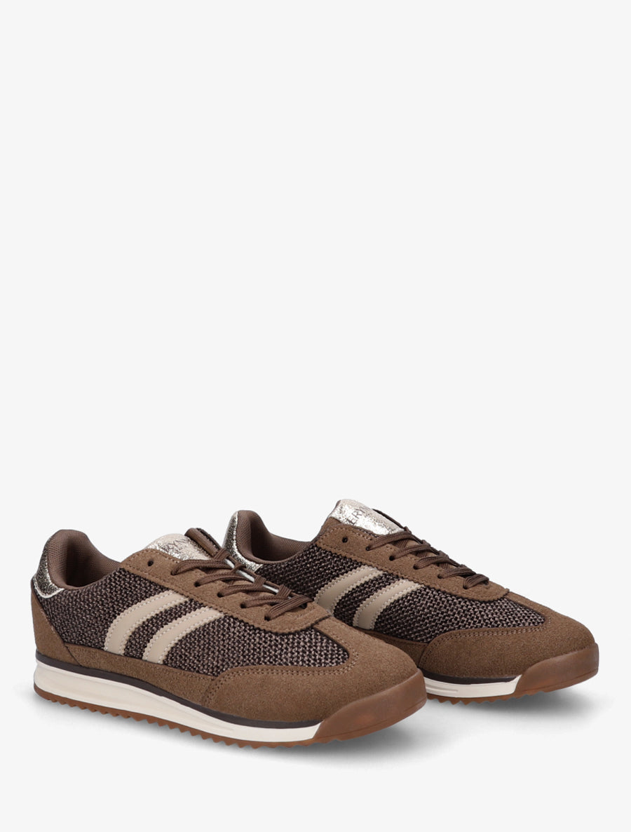 Baskets en tissu et suédine à bandes contrastantes - Marron - 4