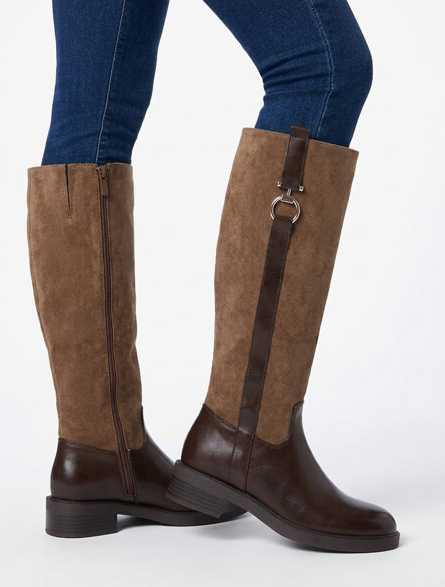 Bottes cavalière talon bloc - Marron