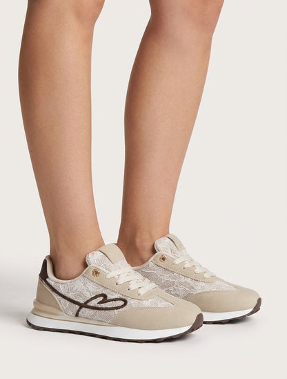 Baskets cœur brodé et paillettes - Beige