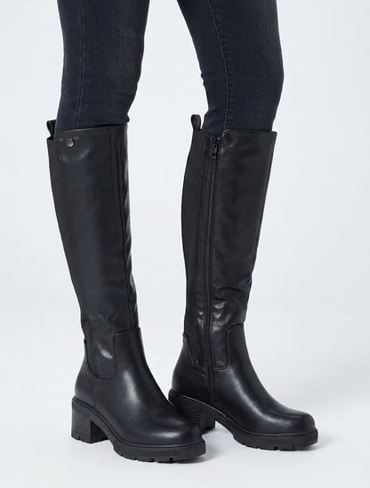 Bottes à talon bloc et tige élastiquée - Noir