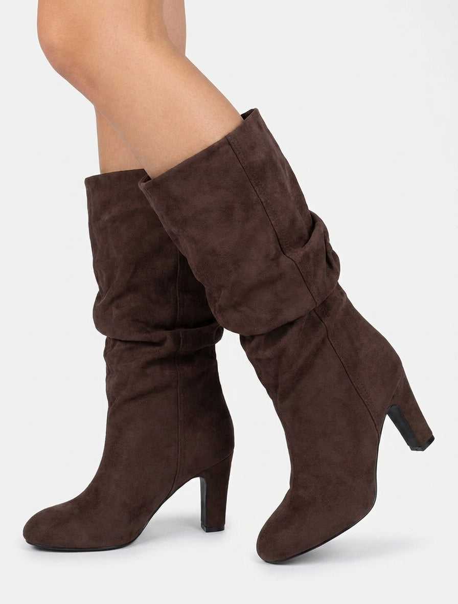 Bottes en suédine à talon botte - Marron