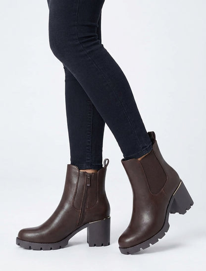 Bottines talon bloc métal - Marron