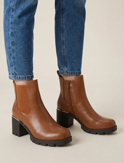 Bottines talon bloc métal - Camel