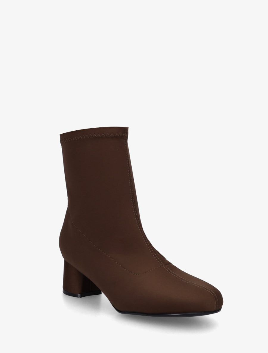Bottines en tissu effet satiné style chaussette - Marron - 2