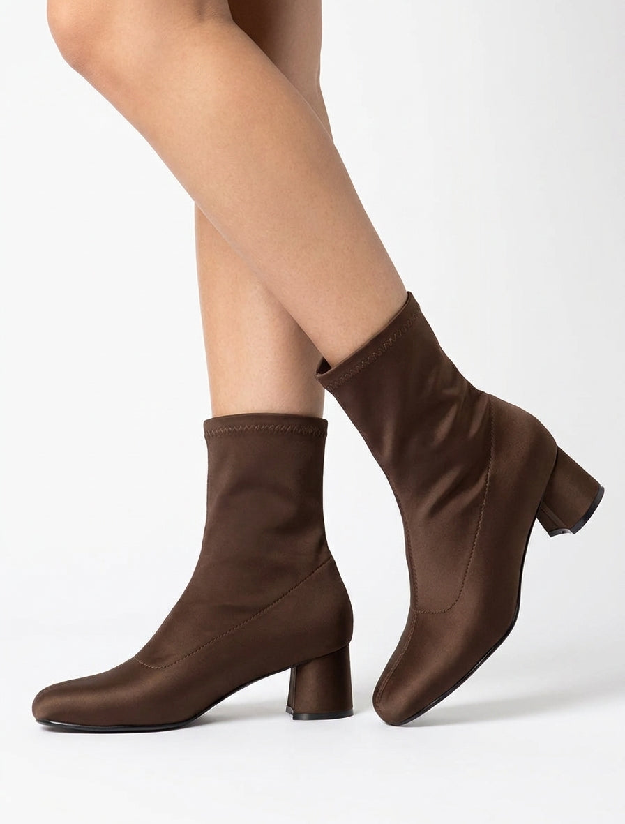 Bottines chaussette talon bloc - Marron