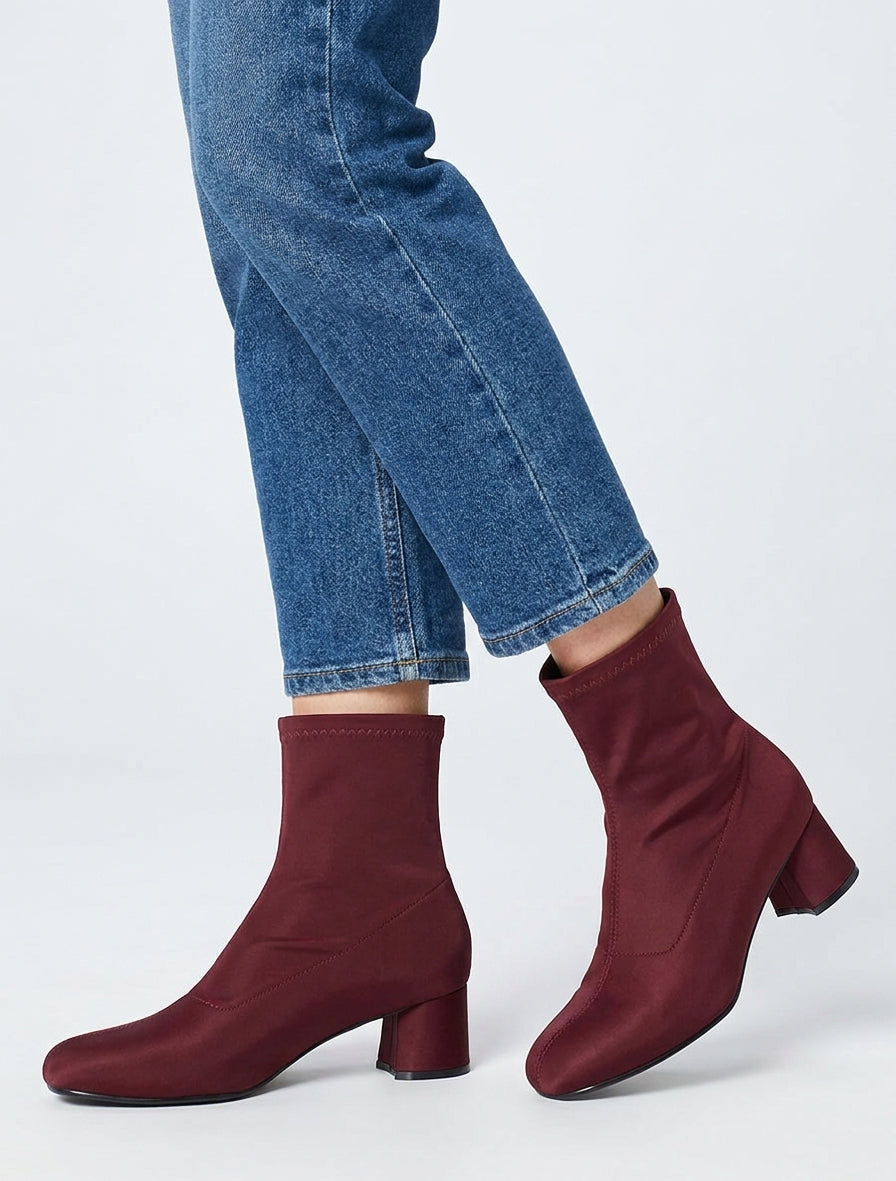 Bottines chaussette talon bloc - Bordeaux