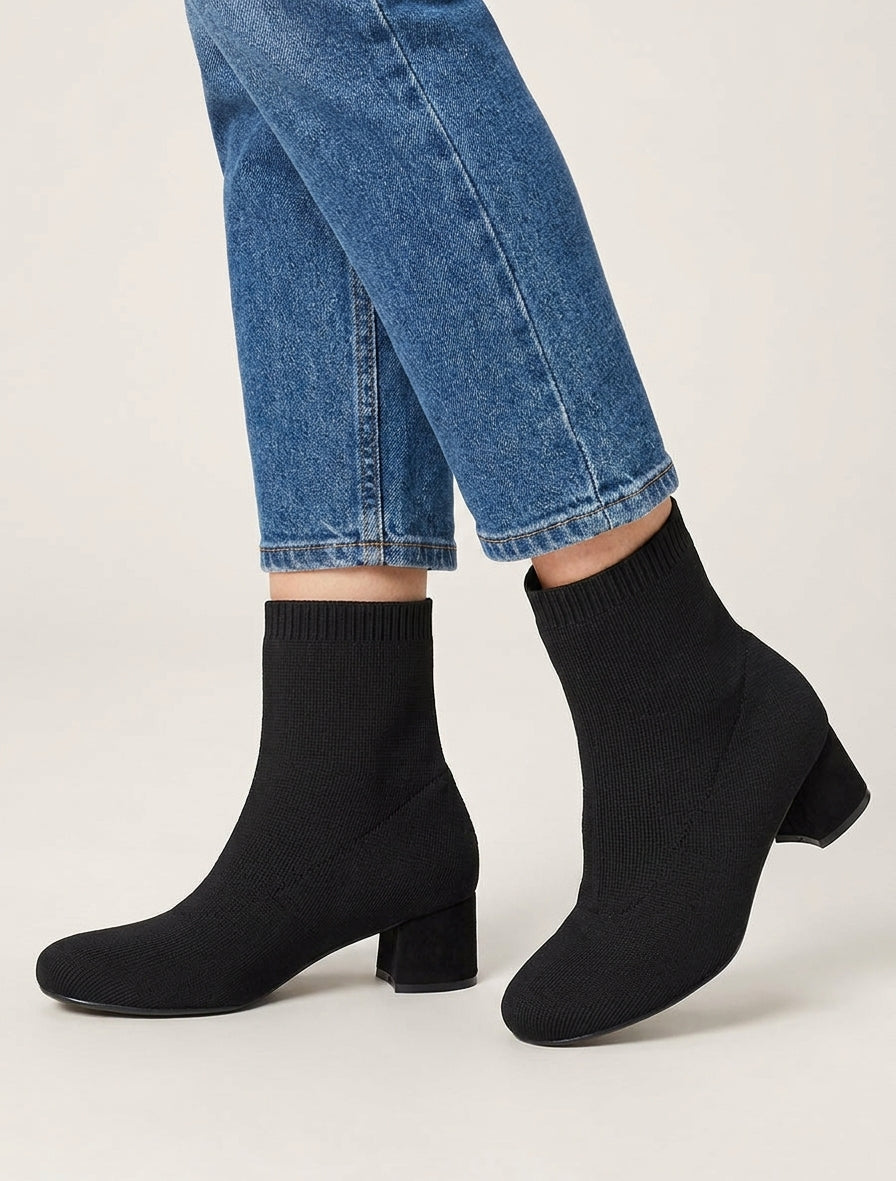 Bottines chaussettes à talon bloc - Noir