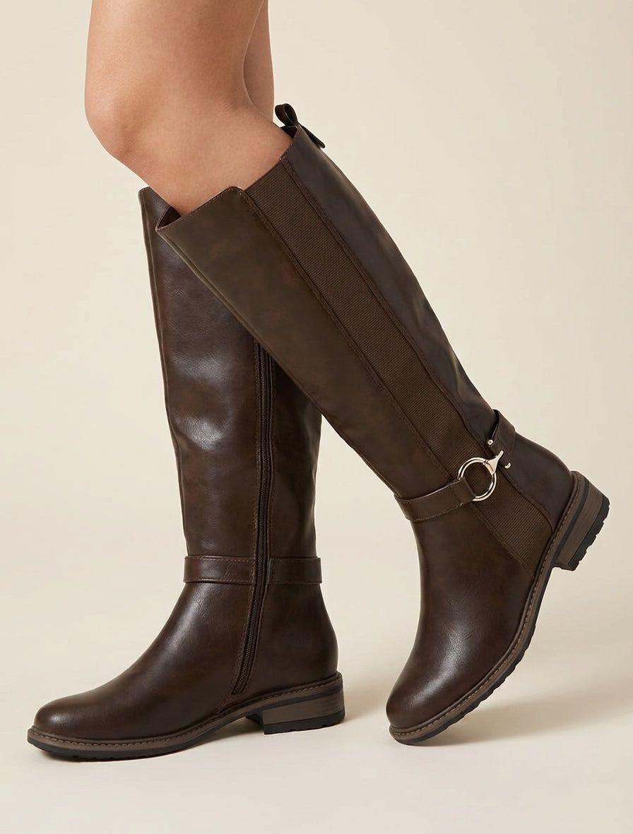 Bottes à talon bloc et sangle - Marron