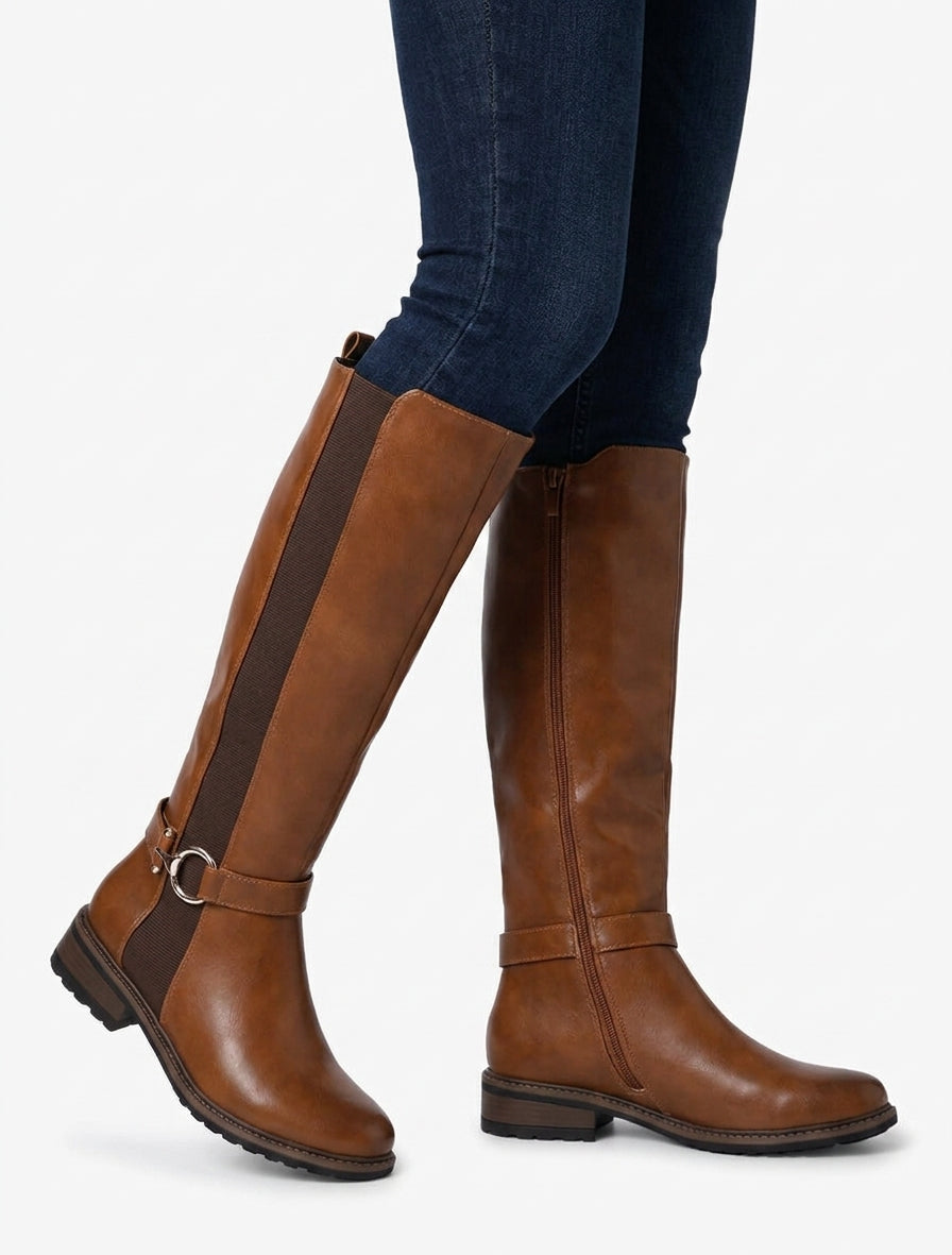 Bottes simili talon bloc - Camel
