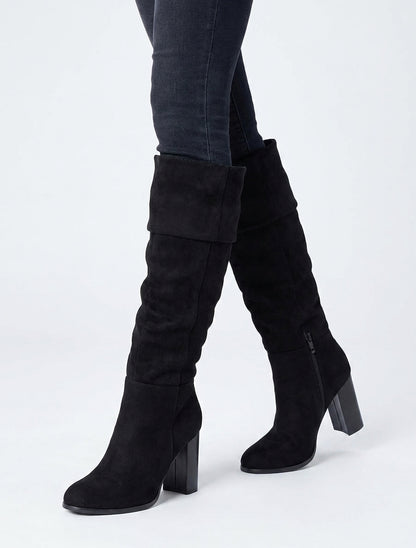 Bottes plissées talon bloc - Noir