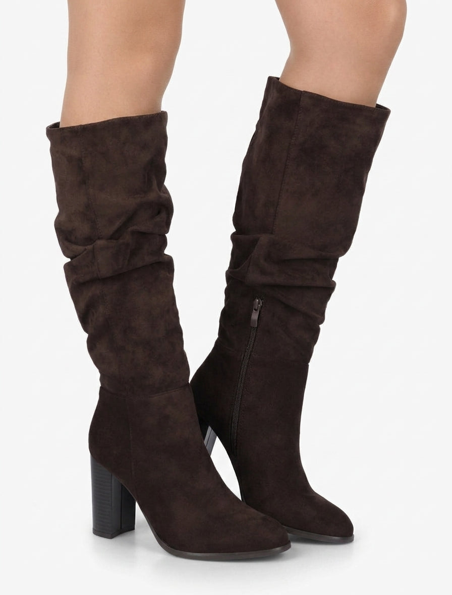 Bottes plissées talon bloc - Marron